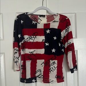 Patriotic Silk Flag Print Top